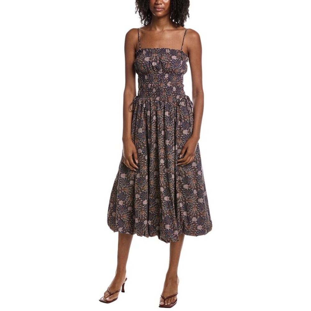 Current/Elliott Womens Square Neck Midi Dress, Navy
